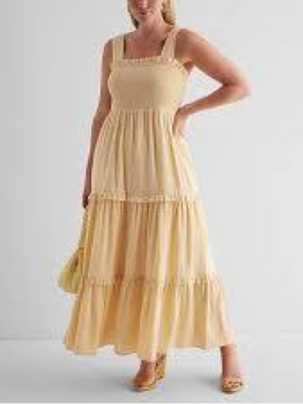 Express Pale Yellow Tiered Maxi Dress